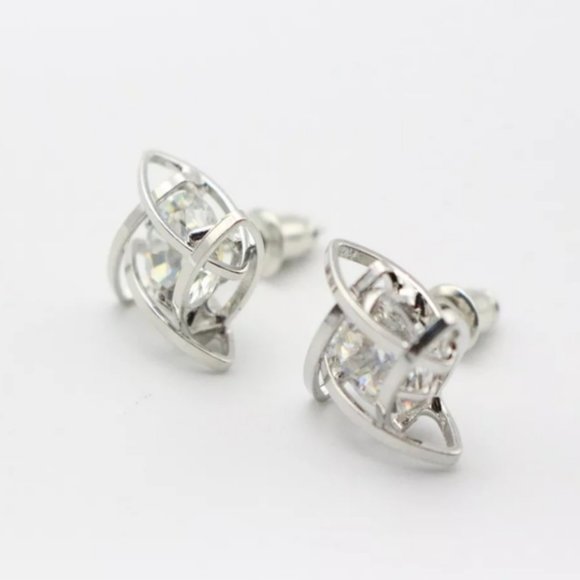 NEW Round Solitaire Caged Diamond Stud Earrings - Picture 10 of 12